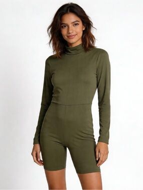 I>R | Mock-Neck Olive Green Long Sleeve Romper Sz M
